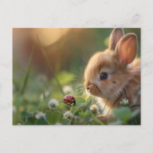 Cute bunny kanin och en ladybug på grönten fält vykort