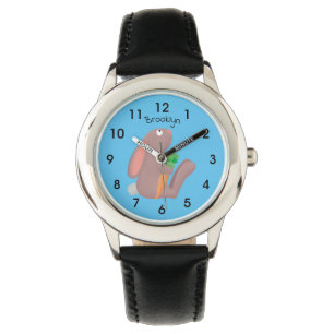 Cute bunny kanin sitta med tecknad av morot armbandsur