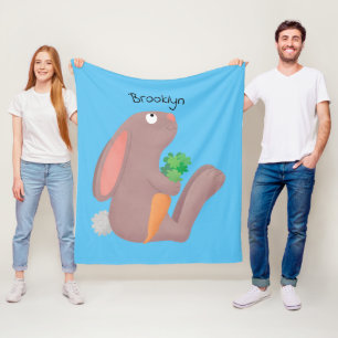 Cute bunny kanin sitta med tecknad av morot fleecefilt