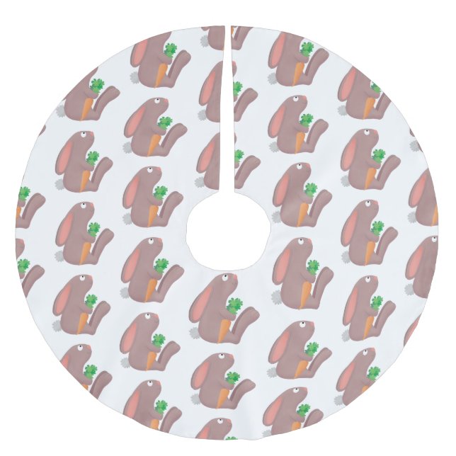Cute bunny kanin sitta med tecknad av morot julgransmatta borstad polyester (Framsidan)