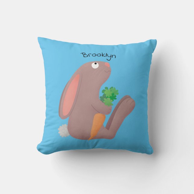 Cute bunny kanin sitta med tecknad av morot kudde (Framsida)