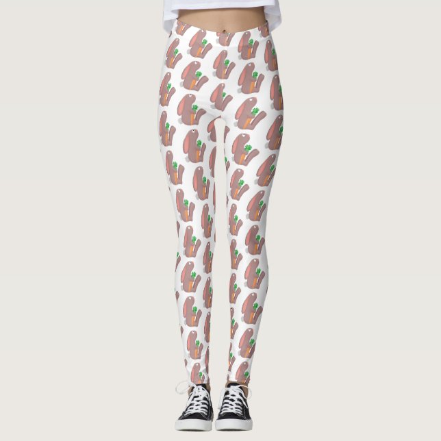 Cute bunny kanin sitta med tecknad av morot leggings (Framsida)