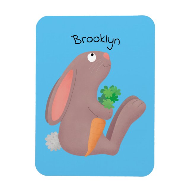 Cute bunny kanin sitta med tecknad av morot magnet (Vertikal)