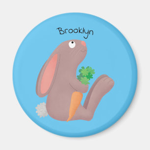 Cute bunny kanin sitta med tecknad av morot magnet