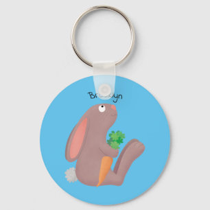 Cute bunny kanin sitta med tecknad av morot nyckelring