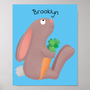 Cute bunny kanin sitta med tecknad av morot poster