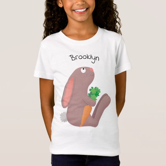 Cute bunny kanin sitta med tecknad av morot t shirt (Framsida)