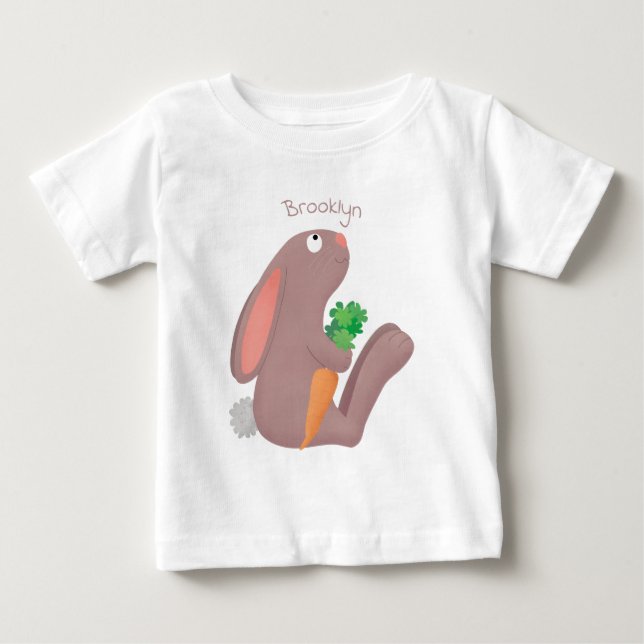 Cute bunny kanin sitta med tecknad av morot t shirt (Framsida)