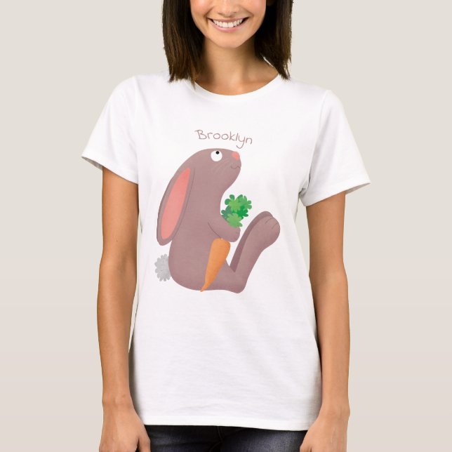 Cute bunny kanin sitta med tecknad av morot t shirt (Framsida)