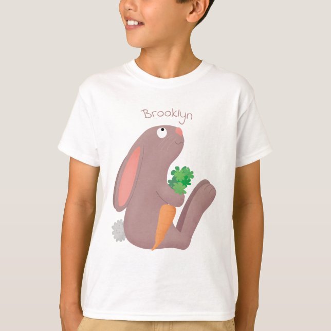 Cute bunny kanin sitta med tecknad av morot t shirt (Framsida)