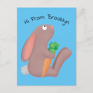 Cute bunny kanin sitta med tecknad av morot vykort
