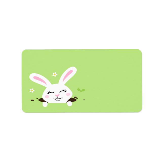 Cute bunny kanin som söker upp en tom etikett adressetikett (Framsidan)
