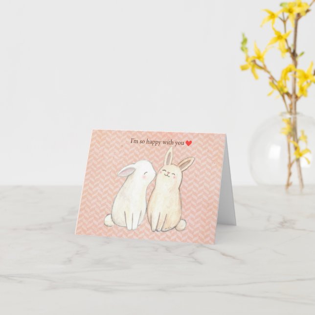 Cute Bunny-kanin Valentine-årsdagen Lycklig Kort (Gul blomma)