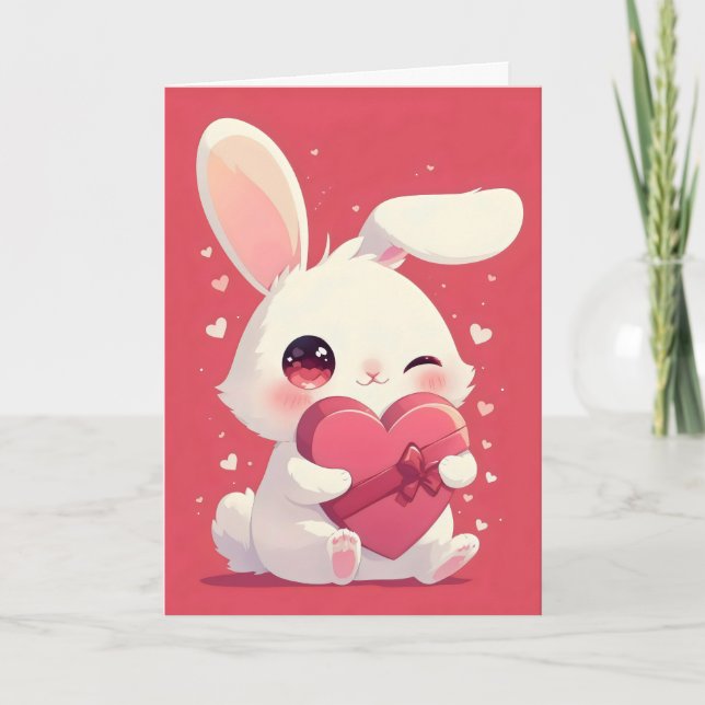 Cute Bunny Kärlek Heart Helgkort (Framsida)