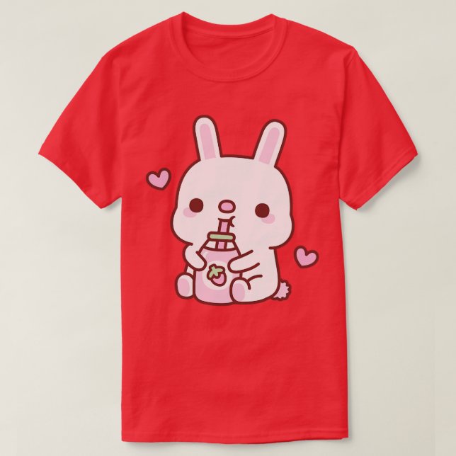 Cute Bunny Kärlek Strawberry Mjölk T Shirt (Design framsida)