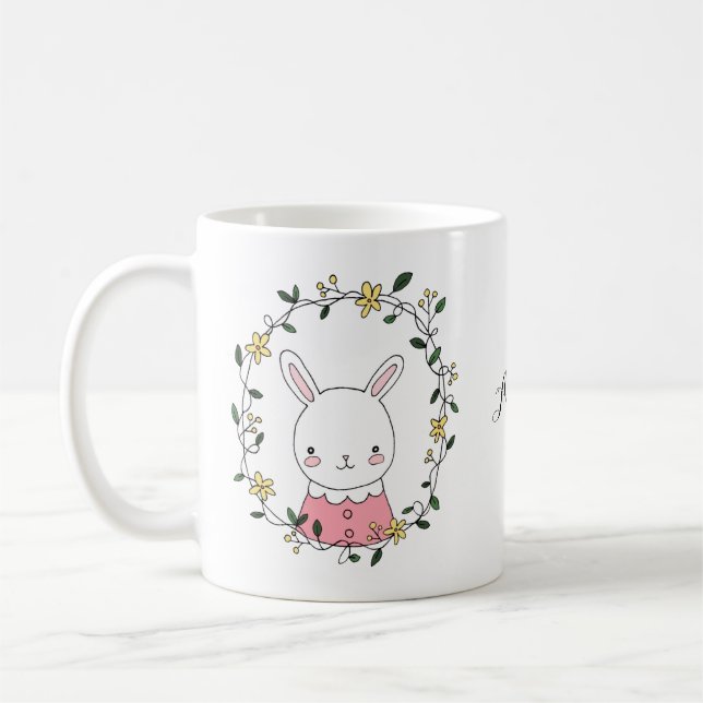 Cute Bunny Kawaii-kanin med eget namn Kaffemugg (Vänster)