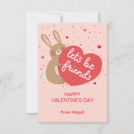 Cute Bunny Kids Classroom Valentine Note Card Inbjudningar