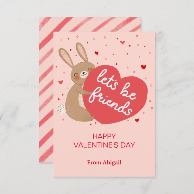 Cute Bunny Kids Classroom Valentine Note Card Inbjudningar (Fram/baksida)