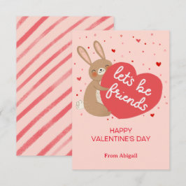 Cute Bunny Kids Classroom Valentine Note Card Inbjudningar
