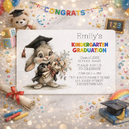 Cute Bunny Kindergarten Graduation Invitation Inbjudningar