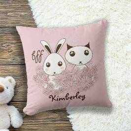 Cute Bunny Kitten Animal Friends Rosa Girls Kids Kudde