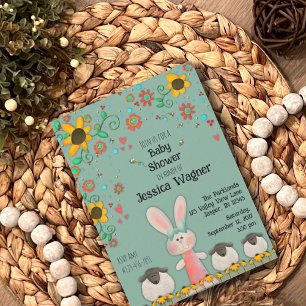Cute Bunny Lambs Daisy Baby Unisex Inbjudningar