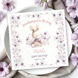 Cute Bunny Lila Rosa Blommigt Girl Baby Shower Pappersservett