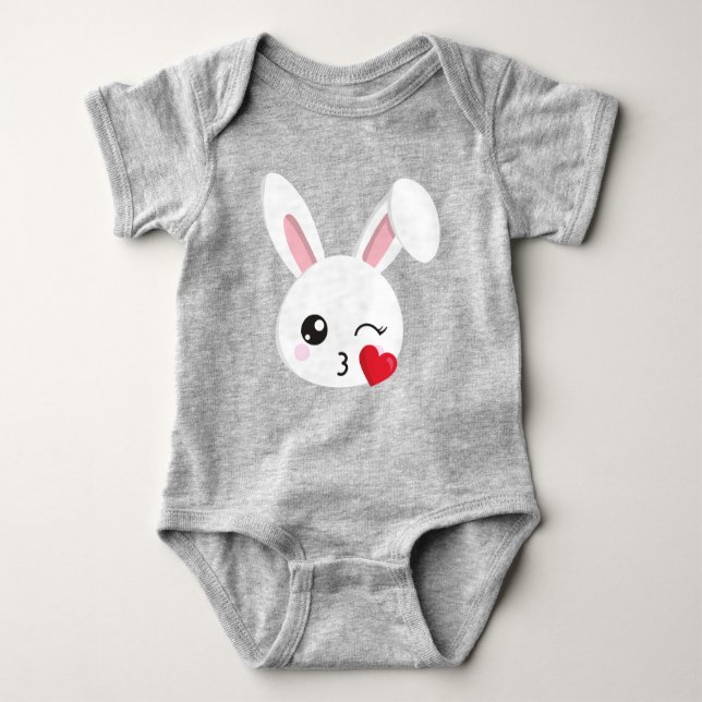 Cute Bunny, Little Bunny, White Bunny, Heart, Kiss T Shirt (Framsida)