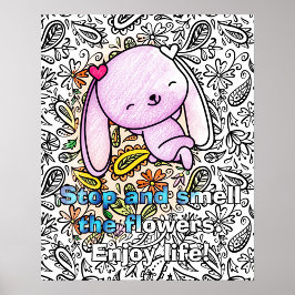 Cute Bunny Lounging in Flowers Cute Vuxen Coloring Poster