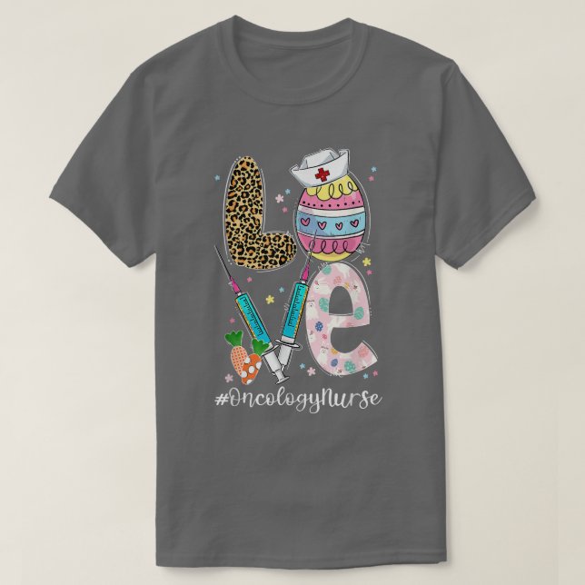 Cute Bunny Love Oncology Nurse Leopard Easter Egg  T Shirt (Design framsida)