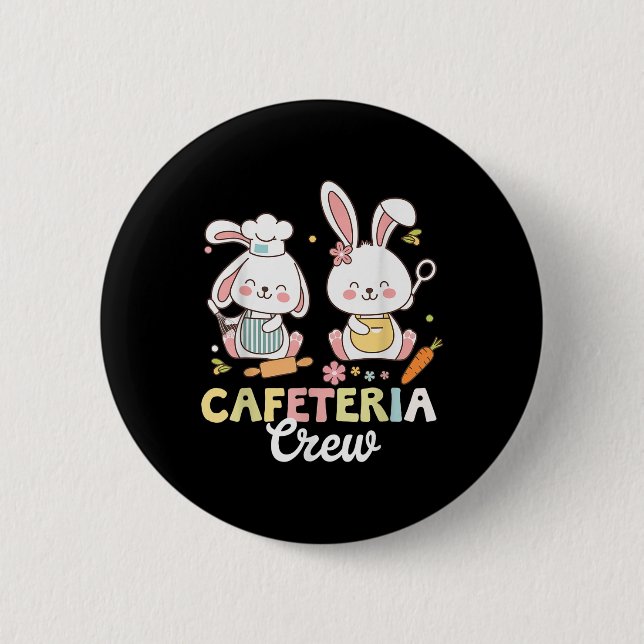 Cute Bunny Lunch Dam Cafeteria Crew Glad påsk Knapp (Framsida)