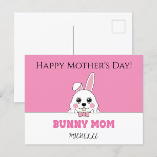 Cute Bunny Mamma Rosa Personlig Helg Vykort