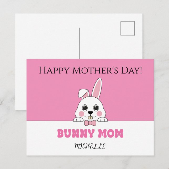 Cute Bunny Mamma Rosa Personlig Helg Vykort (Fram/baksida)