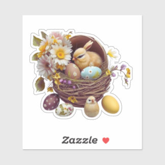Cute bunny med ägg från basket, Påsk dag stiker Klistermärken