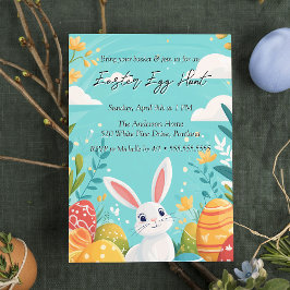 Cute Bunny med äggblommor Påskägg Hunt Inbjudningar