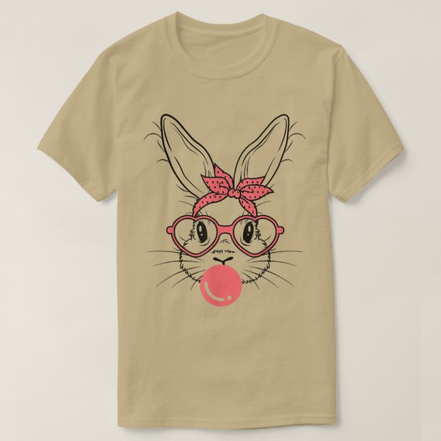 Cute Bunny med Bandana-glas och Bubblegum Happ T Shirt (Design framsida)