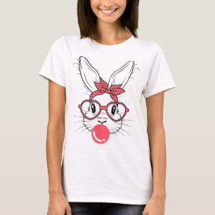Cute Bunny med Bandana-glas och Bubblegum Happ T Shirt