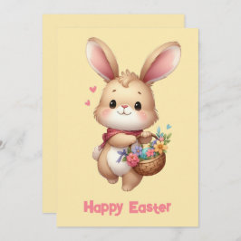 Cute Bunny med basket och sjö gult Julkort