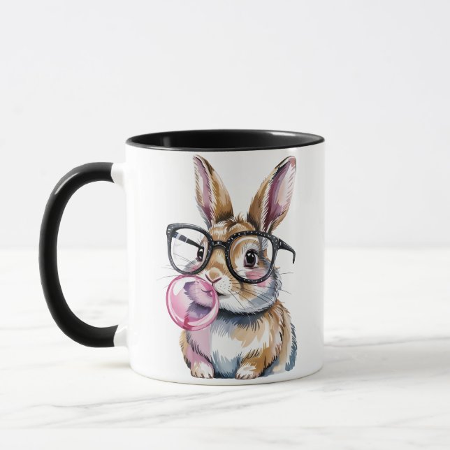 Cute Bunny med glasögon och Bubblegum Funny Rabbit Mugg (Vänster)