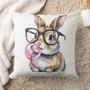 Cute Bunny med glasögon och Bubblegum-kanindesign Kudde