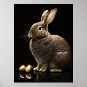 Cute Bunny med Golden Påskägg Wall Art Poster