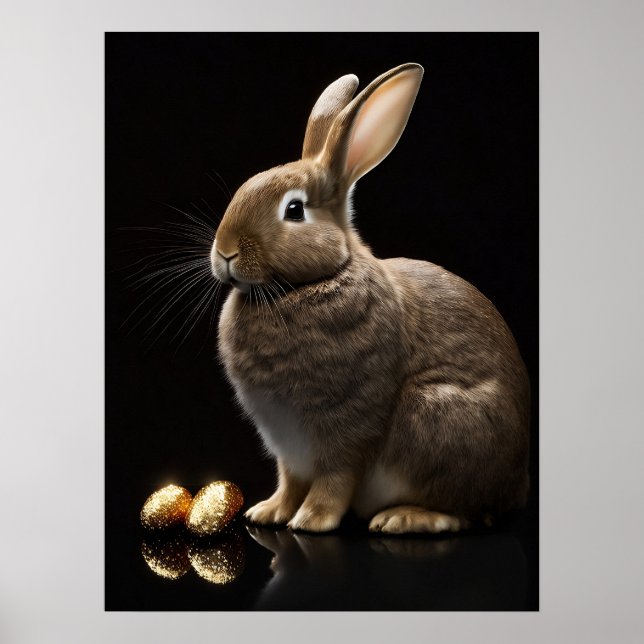 Cute Bunny med Golden Påskägg Wall Art Poster (Framsidan)