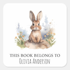 Cute Bunny med Gula blommor i Bok Tillhör Fyrkantigt Klistermärke