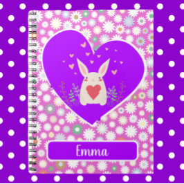 Cute Bunny med hearts och Flowers Anteckningsbok