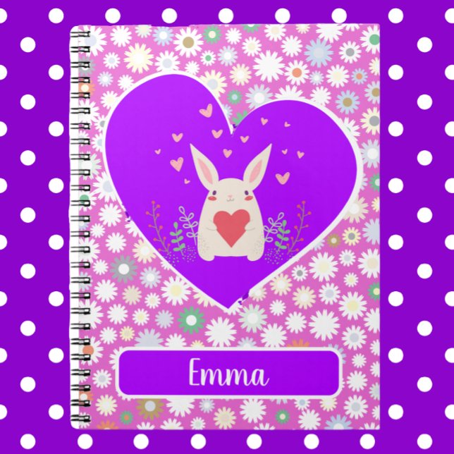 Cute Bunny med hearts och Flowers Anteckningsbok (Skapare uppladdad)