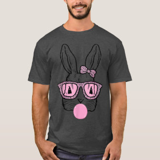 Cute Bunny med leopard Bow Tie Glass Bubblegum T Shirt