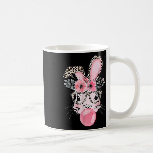Cute Bunny med leopard Gles Bubblegum Påsk Day Kaffemugg (Höger)