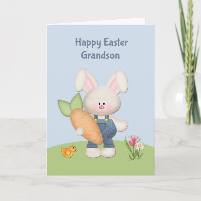 Cute Bunny med morot, morson, Påsk Helgkort (Framsida)