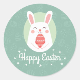 Cute Bunny med Påskägg | Teckningsförsegling Runt Klistermärke