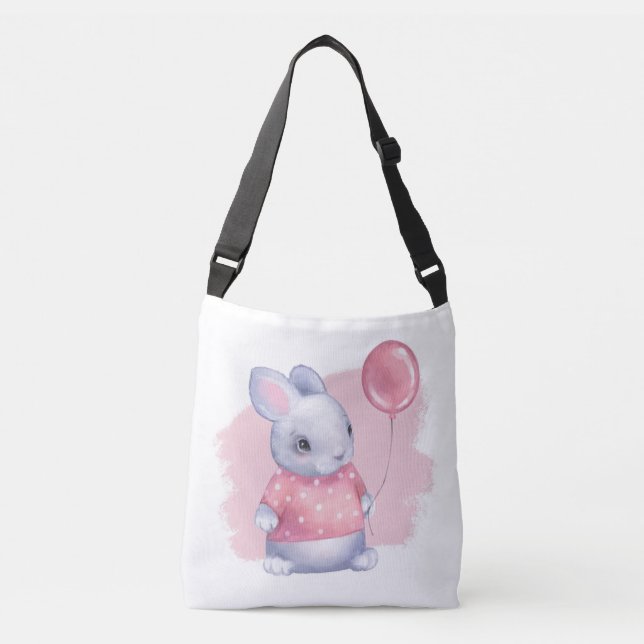 Cute Bunny med Rosa Balloon Axelväska (Framsida)